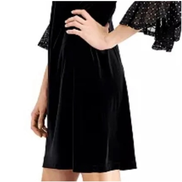 Macy’s Connected Black Velvet Sequin Gold Sleeve Dress Size Large - Picture 3 of 8